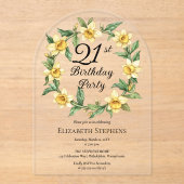 Invitations En Acrylique Élégante jonquille jaune Floral 21e anniversaire (Recto)