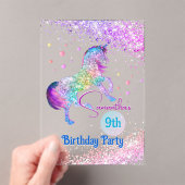Invitations En Acrylique Elégante licorne rose aqua parties scintillant ann (In situ (ordinateur de poche))