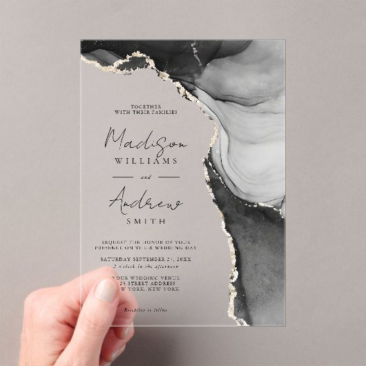 Invitations En Acrylique Elégante Mariage en marbre noir et blanc (In situ (ordinateur de poche))