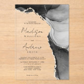 Invitations En Acrylique Elégante Mariage en marbre noir et blanc (Recto)