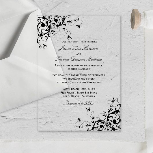 Invitations En Acrylique Elégante Mariage noir & blanc