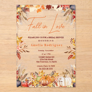 Invitations En Acrylique Élégante Mariée Automnale Fleurs de Citrouille pou