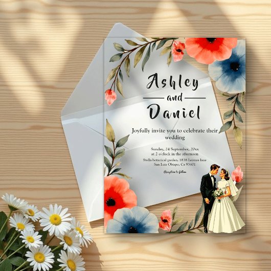 Invitations En Acrylique Élégante Mariée Et Mariage Floral De L'Aquarelle D