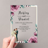 Invitations En Acrylique Élégante Mariée Florale Et Mariage De Boho Groom (In situ (ordinateur de poche))