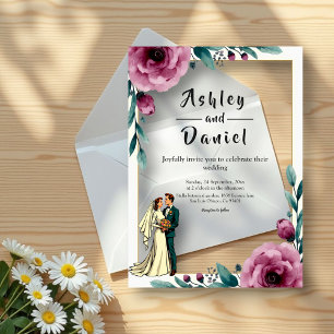 Invitations En Acrylique Élégante Mariée Florale Et Mariage De Boho Groom