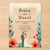 Invitations En Acrylique Élégante Mariée Romantique Et Mariage Floral (Recto)