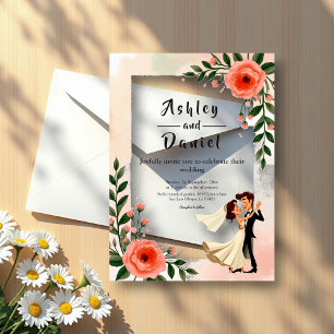 Invitations En Acrylique Élégante Mariée Rose Bleu Et Mariage Floral Groom