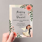 Invitations En Acrylique Élégante Mariée Rose Bleu Et Mariage Floral Groom (In situ (ordinateur de poche))