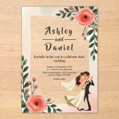 Invitations En Acrylique Élégante Mariée Rose Bleu Et Mariage Floral Groom (Recto)