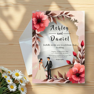 Invitations En Acrylique Élégante Mariée Rose Dusty Et Mariage Floral Groom