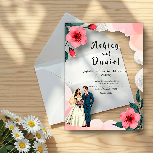 Invitations En Acrylique Élégante Mariée Rose Dusty Et Mariage Floral Groom