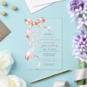 Invitations En Acrylique Élégante Mocha Bow & Rosary Première sainte commun (Insitu (Mariage))