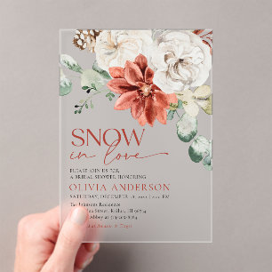 Invitations En Acrylique Elégante neige en amour Hiver Fête des mariées rou