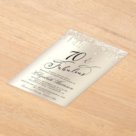 Invitations En Acrylique Elégante Parties scintillant d'or 70e fête d'anniv (Poser)