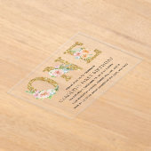 Invitations En Acrylique Elégante Parties scintillant d'or floral UN 1er an (Poser)
