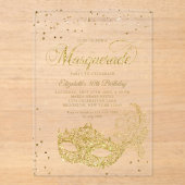 Invitations En Acrylique Elégante Parties scintillant d'or noir Masquerade  (Recto)