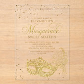 Invitations En Acrylique Elégante Parties scintillant or Masquerade Sweet 1 (Recto)