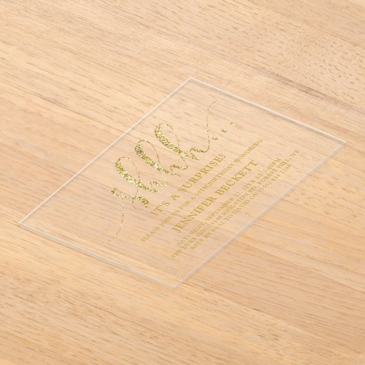 Invitations En Acrylique Elégante Parties scintillant or Surprise fête d'an (Poser)