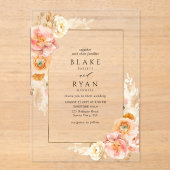 Invitations En Acrylique Elégante Pêche, crème et Mariage floral jaune (Recto)