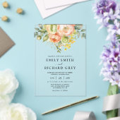 Invitations En Acrylique Elégante Pêche & Verdure Floral Foliage Mariage (Insitu (Mariage))