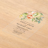 Invitations En Acrylique Elégante Pêche & Verdure Floral Foliage Mariage (Poser)