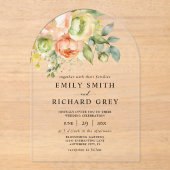 Invitations En Acrylique Elégante Pêche & Verdure Floral Foliage Mariage (Recto)