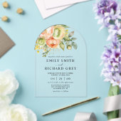 Invitations En Acrylique Elégante Pêche & Verdure Floral Foliage Mariage (Insitu (Mariage))