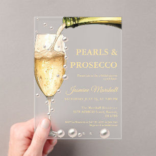 Invitations En Acrylique Elégante perles d'or et Fête des mariées de poursu