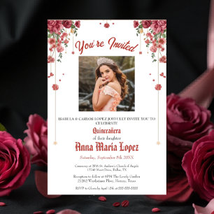 Invitations En Acrylique Élégante Photo Florale Mes Quinze Quinceañera 15 a