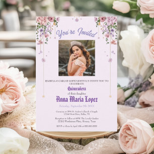 Invitations En Acrylique Élégante Photo Florale Mis Quince Quinceañera 15 a