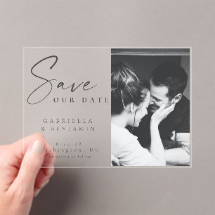 Invitations En Acrylique Élégante Photo Minimaliste Mariage Enregistrer la