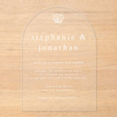 Invitations En Acrylique Elégante plage côtière Dusty Blue Minimal Mariage (Recto)