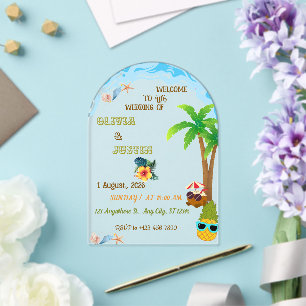 Invitations En Acrylique Élégante Plage Tropicale Hawaï Mariage Acrylique