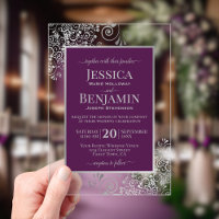 Élégante prune pourpre et argent mariage texte élé