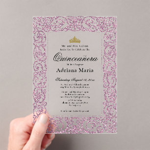 Invitations En Acrylique Élégante Quinceañera 15e Anniversaire Rose