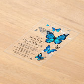 Invitations En Acrylique Elégante Quinceanera en argent et papillon bleu (Poser)