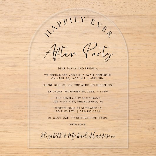 Invitations En Acrylique Elégante Réception De Mariage D'Arche De Script (Recto)