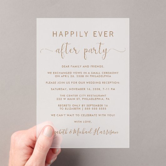 Invitations En Acrylique Elégante Réception De Mariage De Script Or Frosted (In situ (ordinateur de poche))