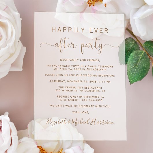 Invitations En Acrylique Elégante Réception De Mariage De Script Or Frosted