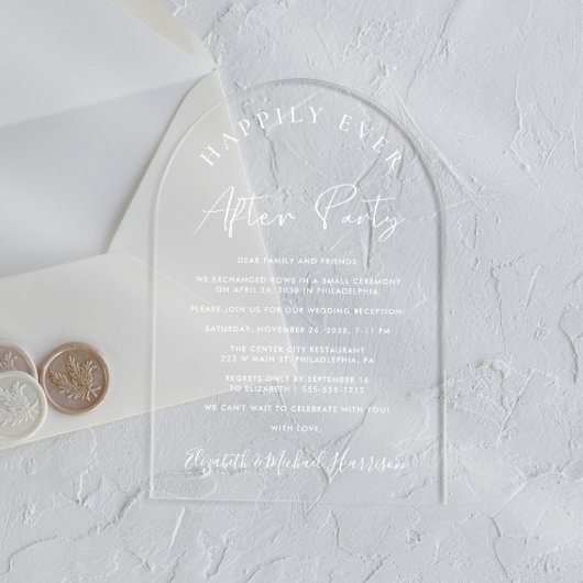 Invitations En Acrylique Elégante Réception de mariage en arc de script bla