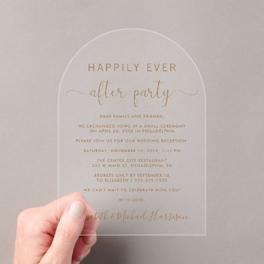 Invitations En Acrylique Elégante Réception Mariage Arc Script Gold (In situ (ordinateur de poche))