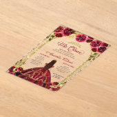 Invitations En Acrylique Elégante Red Floral Princess Gold Arch Quinceanera (Poser)