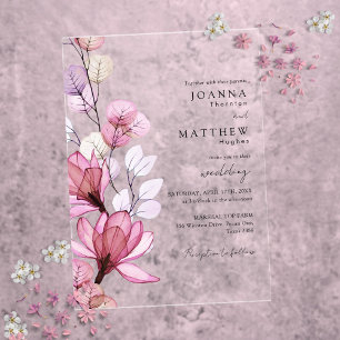 Invitations En Acrylique Élégante rose poudrée transparente florale mariage