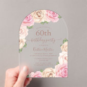 Invitations En Acrylique Élégante Rose Rose Floral Arch 60e fête d'annivers (In situ (ordinateur de poche))