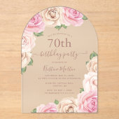Invitations En Acrylique Elégante Rose Rose Floral Arch 70e fête d'annivers (Recto)