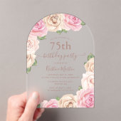 Invitations En Acrylique Élégante Rose Rose Floral Arch 75e fête d'annivers (In situ (ordinateur de poche))