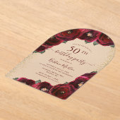 Invitations En Acrylique Élégante Rose rouge Floral Arch 50e fête d'anniver (Poser)