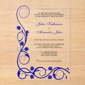 Invitations En Acrylique Elégante Royal Blue et White Swirls (Recto)