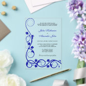 Invitations En Acrylique Elégante Royal Blue et White Swirls (Insitu (Mariage))