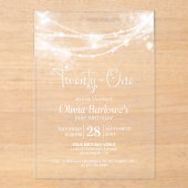 Invitations En Acrylique Élégante String Lights 21e fête d'anniversaire (Recto)